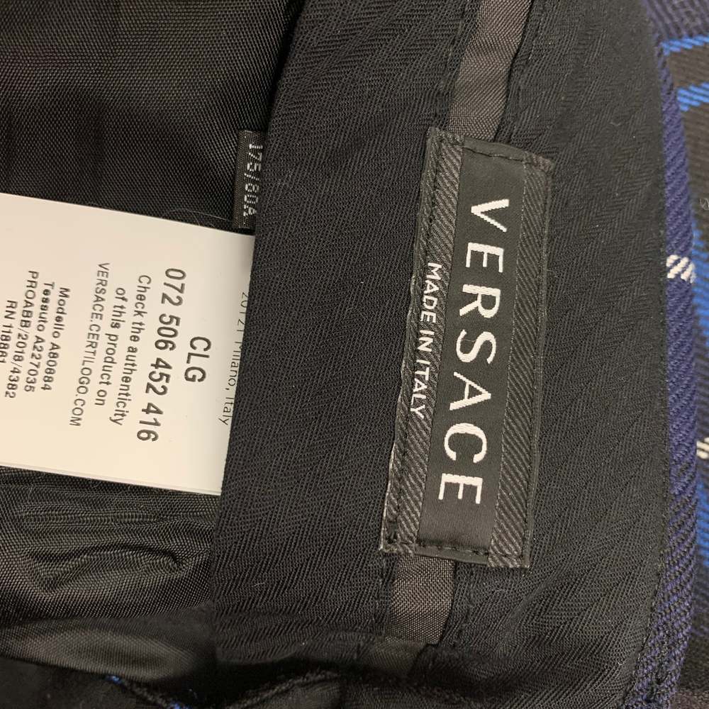 VERSACE Navy Black White Plaid Wool Zip Fly Dress Pants - Picture 6 of 6
